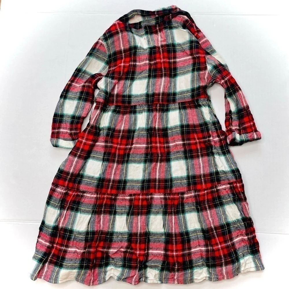 OLD Navy Plaid Button Down Flannel Tiered Dress in Red, Green & White